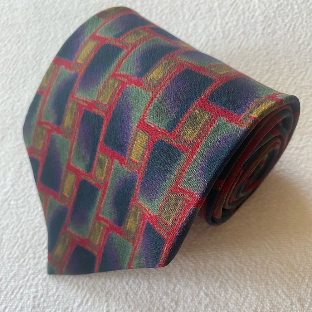 Alexander Julian Abstract Pattern Tie - Red, Green, Blue and Gold